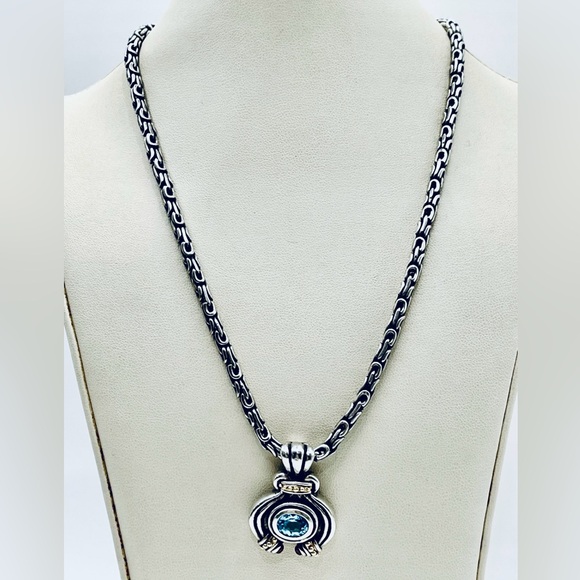 David Yurman Silver and Gold Necklace with Blue Stone